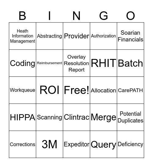 Medical Records Bingo Card