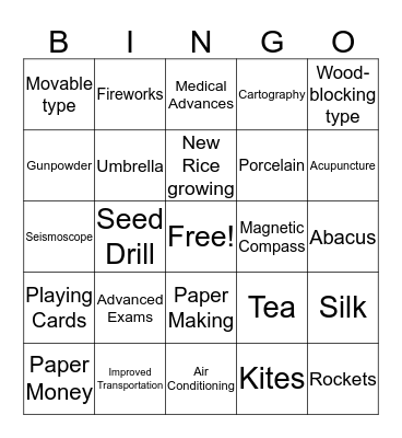 Tang and Song Achievements  Bingo Card
