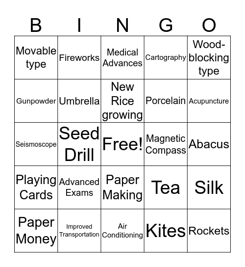 Tang and Song Achievements  Bingo Card