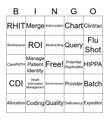 Medical Records  Bingo Card