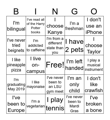 Bingo! You got a new friend! Bingo Card