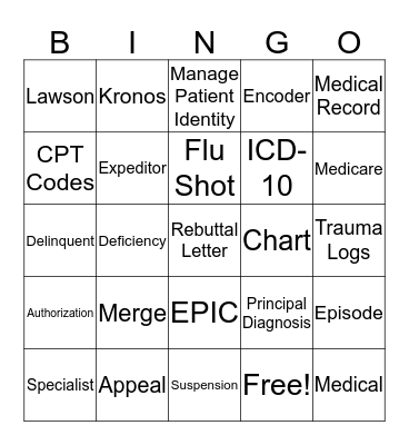 Medical Records  Bingo Card