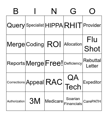 Medical Records  Bingo Card