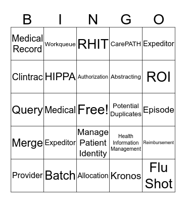 Medical Records Bingo Card