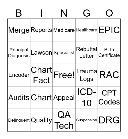 Medical Records  Bingo Card