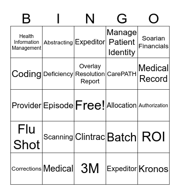 Medical Records  Bingo Card