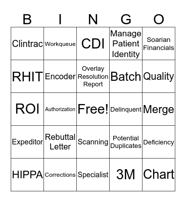 Medical Records  Bingo Card