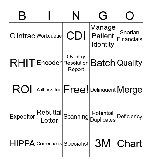 Medical Records  Bingo Card