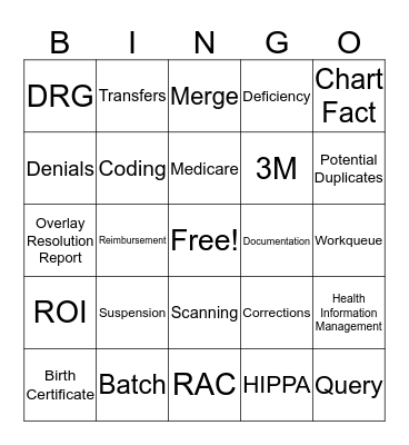 Medical Records  Bingo Card