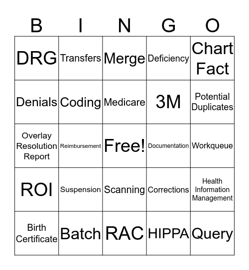 Medical Records  Bingo Card