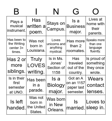 1158 Ice Breaker BINGO Card