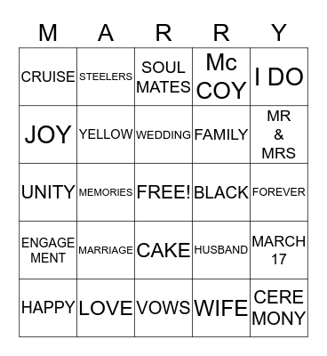 MARRY ME BINGO Card