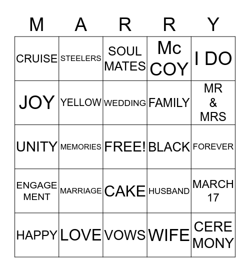 MARRY ME BINGO Card