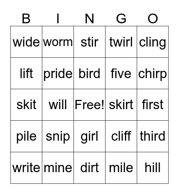 same word families Bingo Card