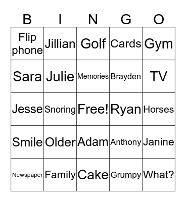 Tony's 80th Birthday Bingo Card