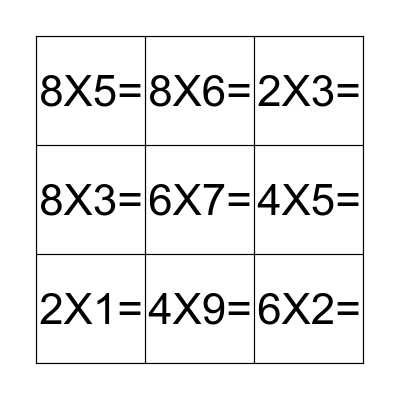 Multiplication Bingo  Bingo Card