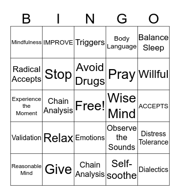 DBT Bingo Card