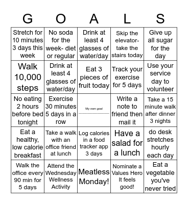 BAF Wellness Bingo Card