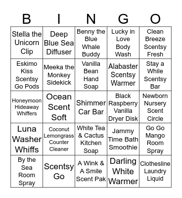 Scentsy Bingo Card