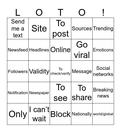 Réseaux Sociaux Bingo Card