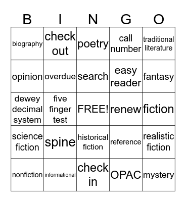 library Bingo Card