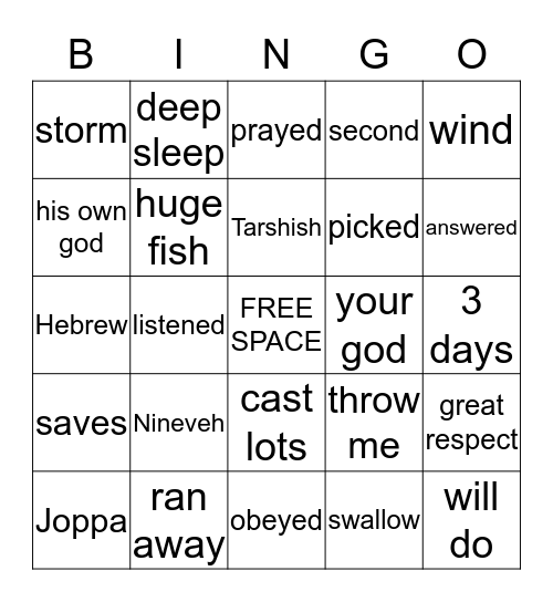 JONAH Bingo Card
