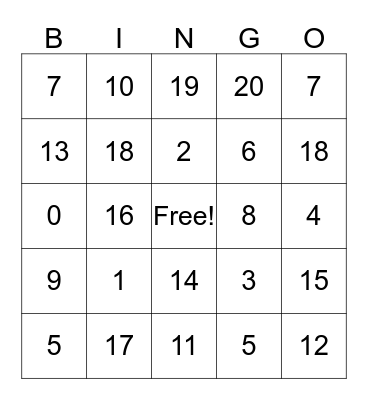 Spanish bingo Card