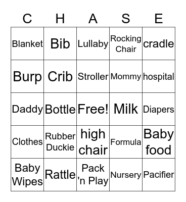 Chase- Baby Bingo Card