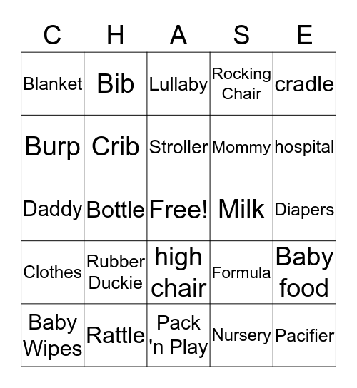 Chase- Baby Bingo Card