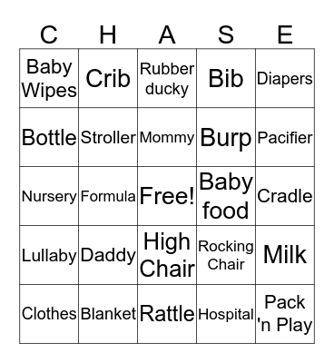 Chase Baby Bingo Card