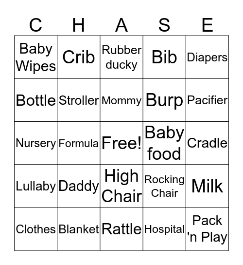 Chase Baby Bingo Card