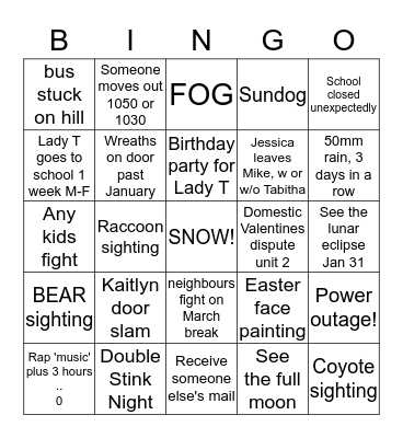 Mom's Winter Bingo Card 1 Bingo Card