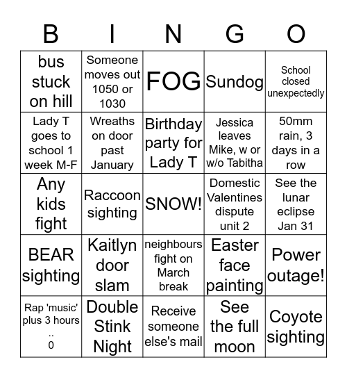 Mom's Winter Bingo Card 1 Bingo Card