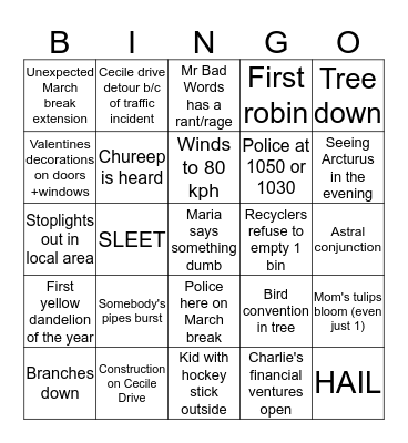 Mom's Winter Bingo Card 2 Bingo Card