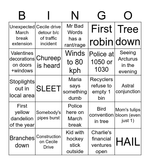 Mom's Winter Bingo Card 2 Bingo Card