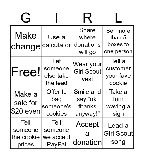 Cookie Booth Bingo Card