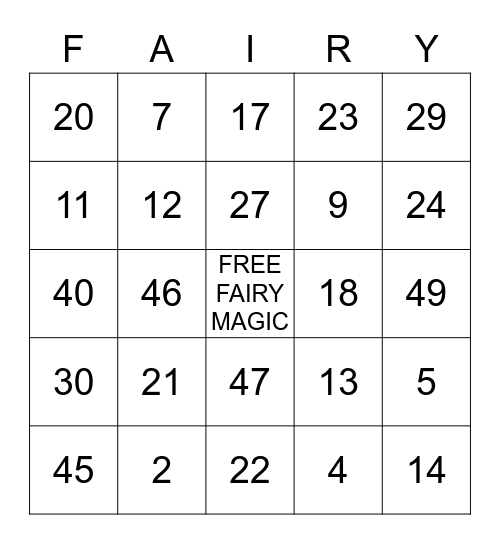 Enchanted Fairy Garden Bingo Card