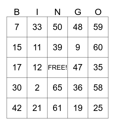 Retirement Bingo Card