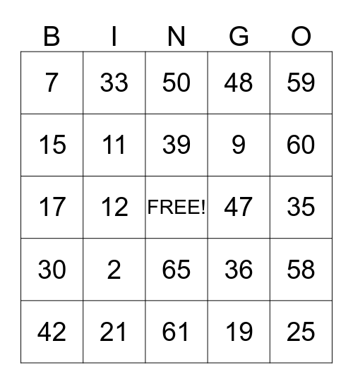 Retirement Bingo Card