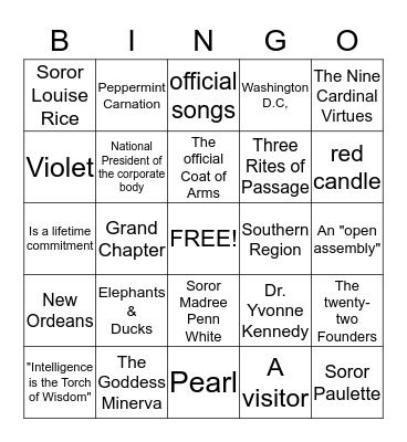 Delta Sigma Theta Bingo Card