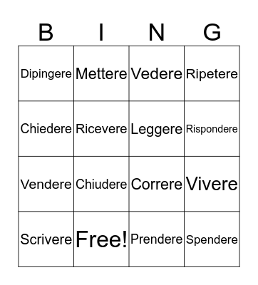 I VERBI IN ERE  Bingo Card
