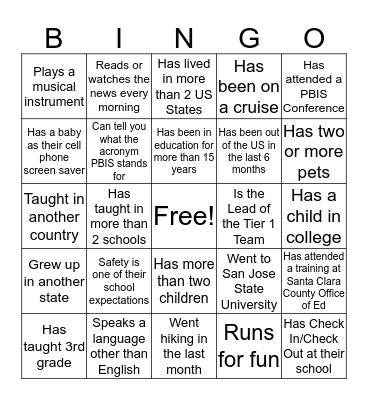 PBIS All-Star Bingo Card