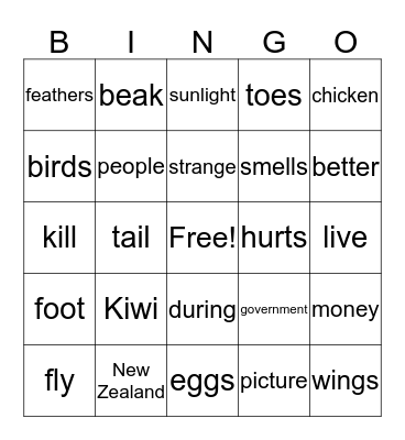 THE KIWI Bingo Card