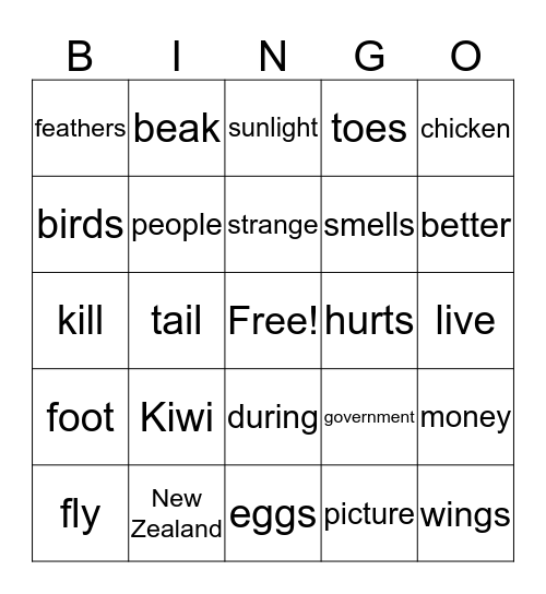 THE KIWI Bingo Card