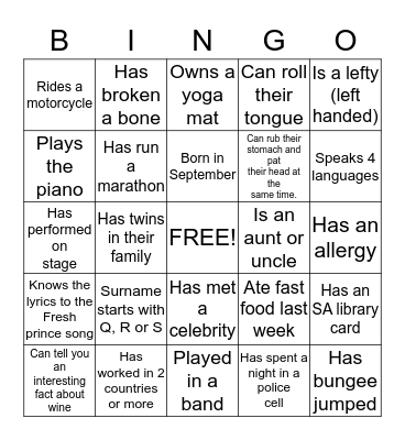 People Bingo Card