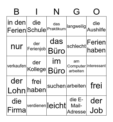 An die Arbeit (D + Dt) Bingo Card