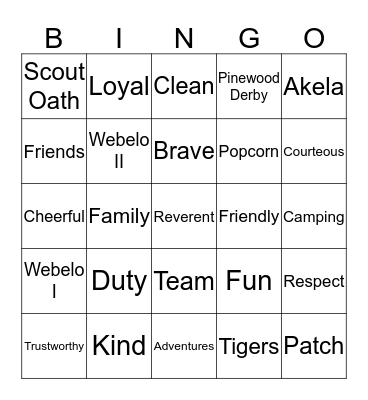 Pack #188 BINGO Card