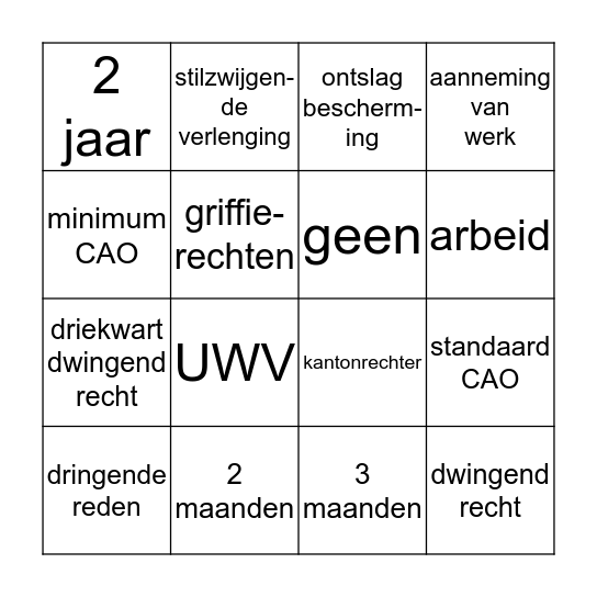 Arbeidsrecht Bingo Card