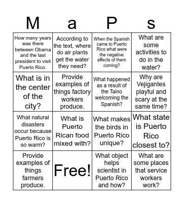 Puerto Rico Bingo Card