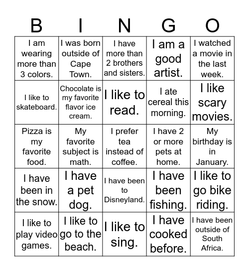 Find A Friend BINGO! Bingo Card